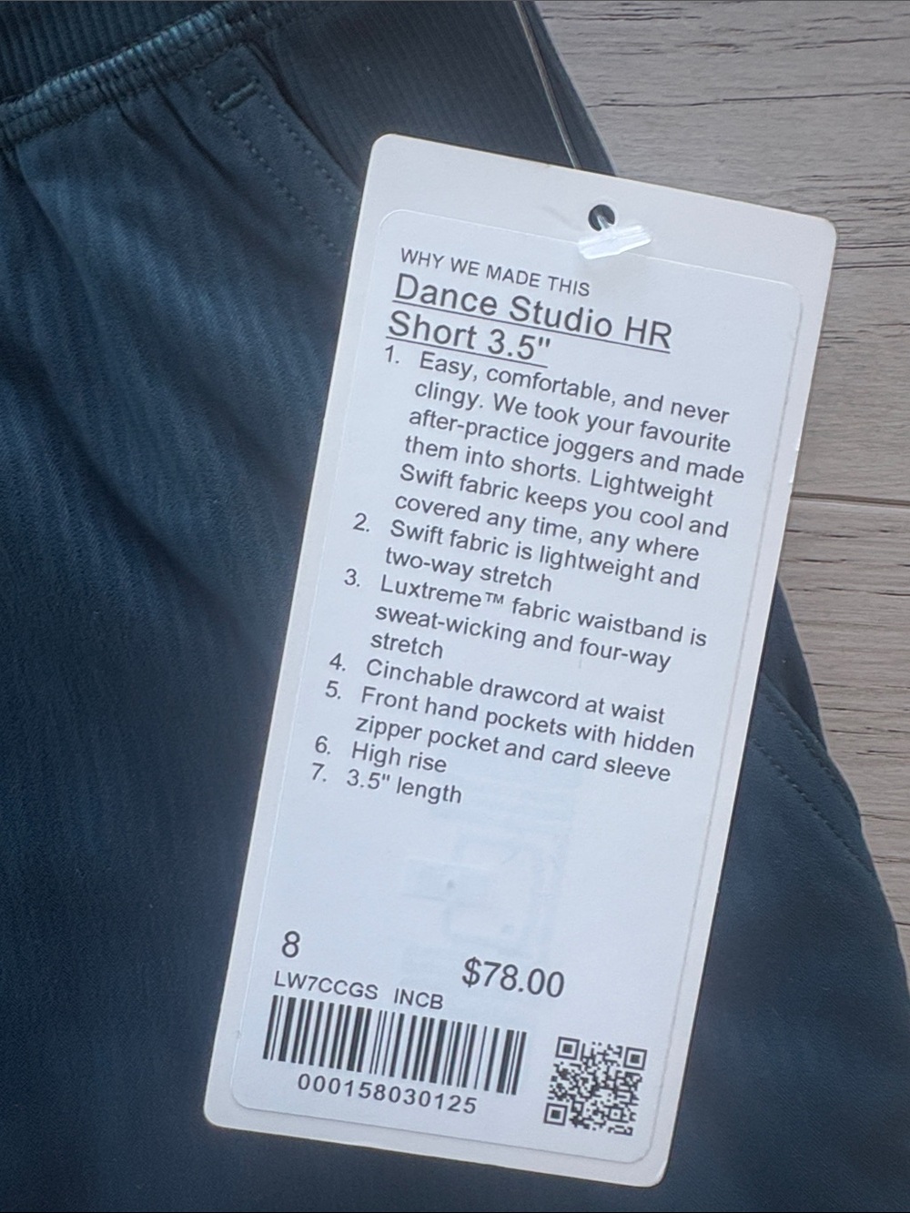 Lululemon Dance Studio High Rise Short 3.5” Indochine Blue Size 8 New - Picture 7 of 7